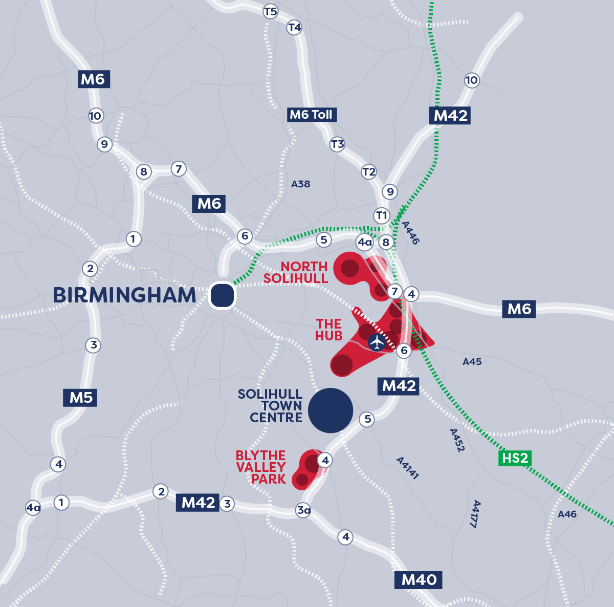 Map showing the development zones in and around Solihull.