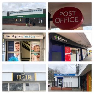 Collage showing shop fronts for businesses in Kingshurst