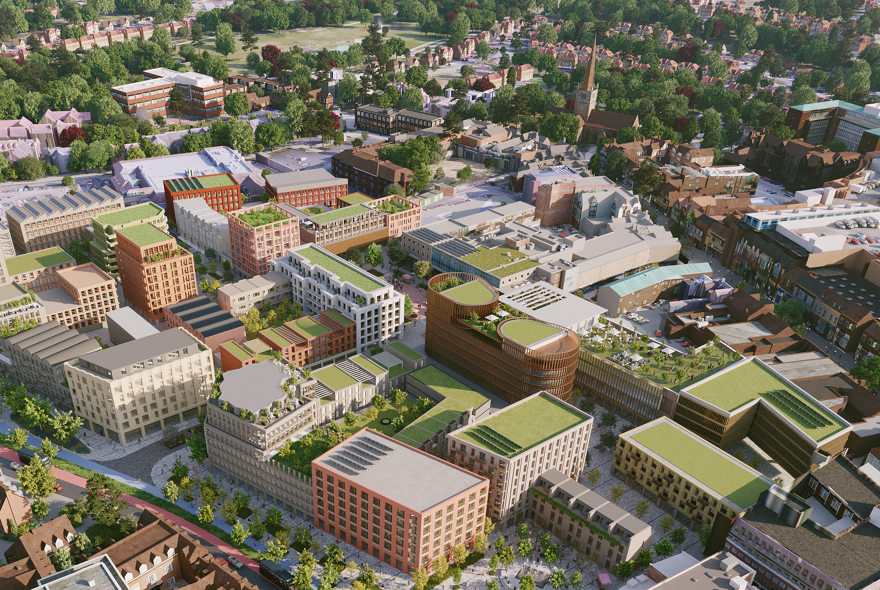 Illustrative concept design for a redeveloped Mell Square based on the Solihull Town Centre Masterplan