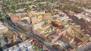 Illustrative Mell Square aerial masterplan image taken from Muse’s emerging masterplan which shows what the redeveloped Mell Square could look like.