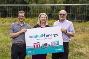 Picture - left to right: Adrien Grubb (Senior Consulting Engineer at SEL) Gemma Dyson (Pre-Construction Director at Vital Energi), Councillor Andy Mackiewicz, Portfolio Holder for Climate Change and Planning, Solihull Council
Image Source, Vital Energi
