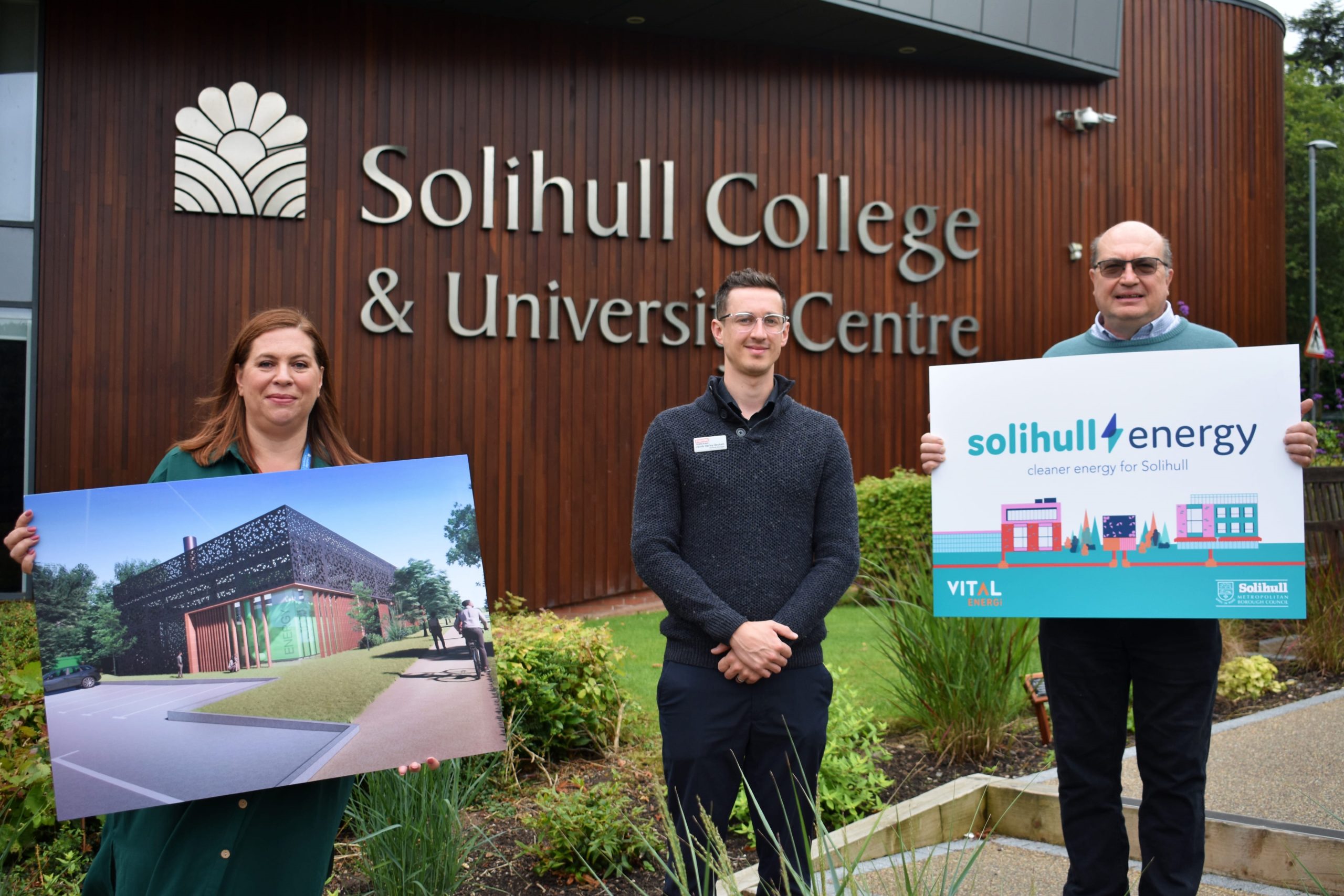 Solihull College & University Centre Principal Dr Rebecca Gater, General Manager at Tudor Grange Leisure Centre Jacob Harley-Beckett and Solihull Council Cabinet Member for Climate Change and Planning Cllr Andy Mackiewicz