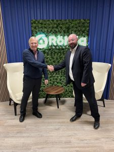 Cllr Ian Courts (left) meeting with Robert Lawry (right) at Röhlig's new office in Blythe Valley