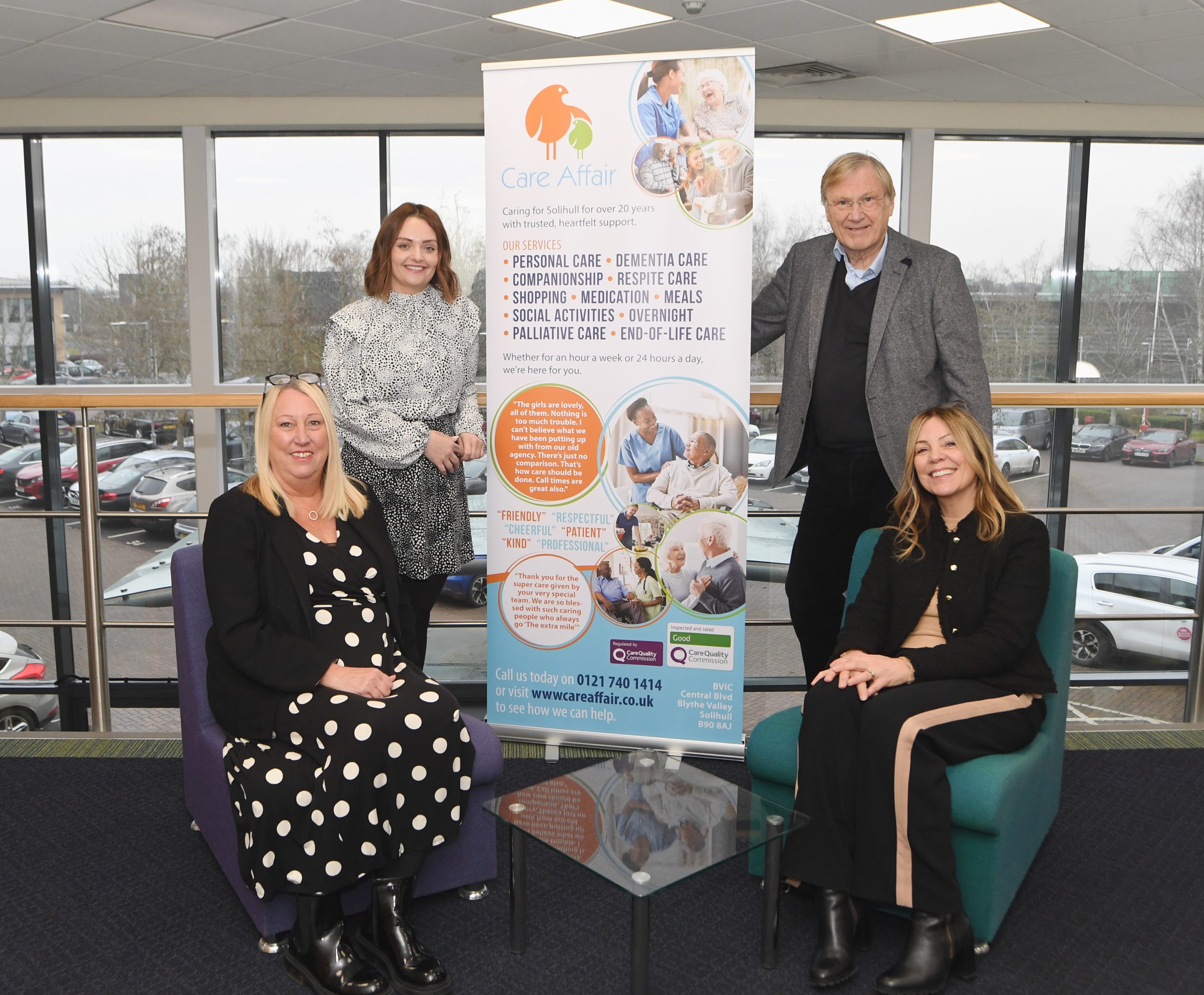 From left: Julie Rowlands (owner and director of Care Affair Solihull), Jodie Toller (Blythe Valley Innovation Centre), Cllr Ian Courts (Leader of Solihull Council), Sue Jeavons (Care Affair Solihull)