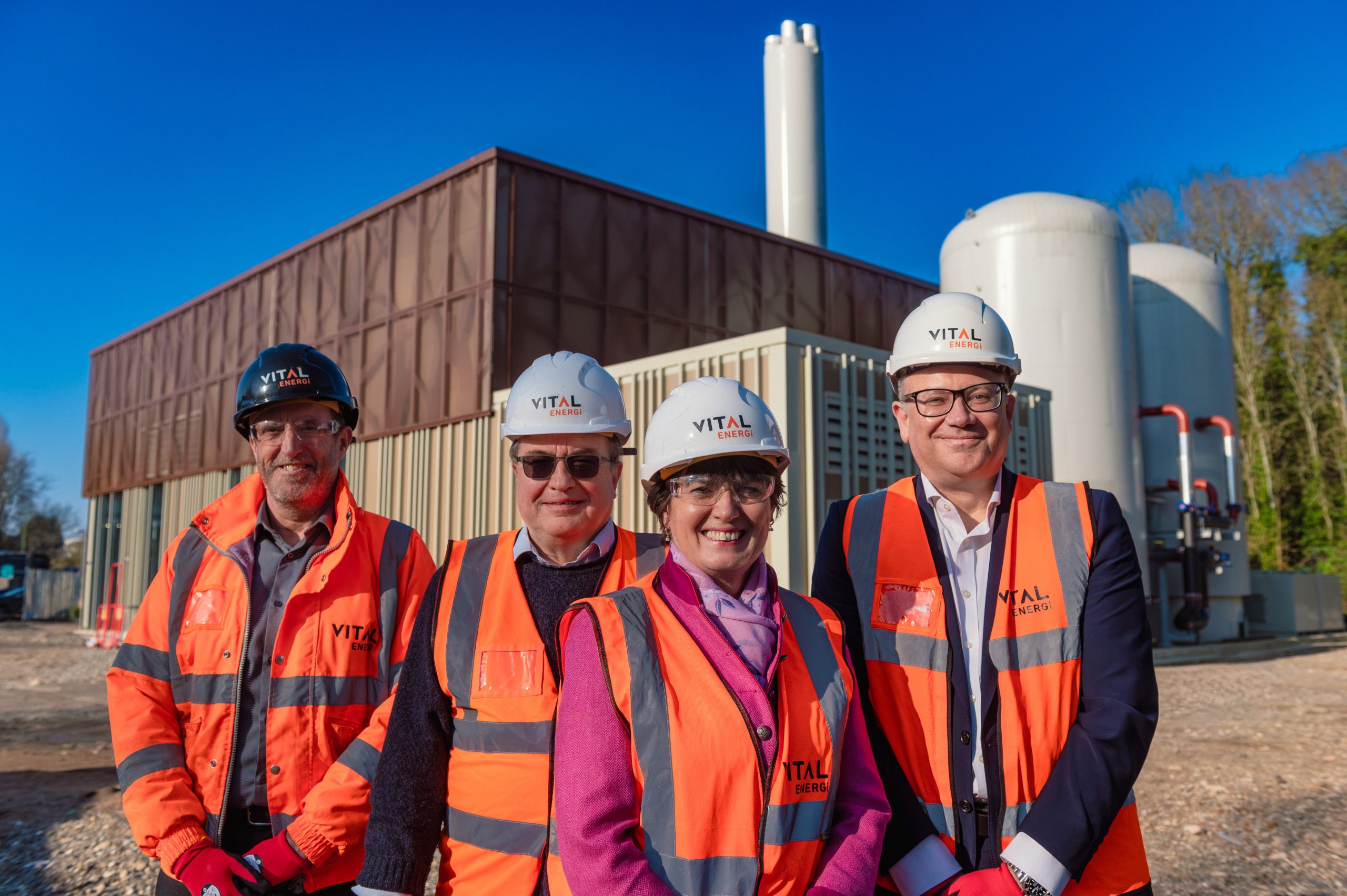 Left to right in image: Dave Pardoe - Vital Energi Contracts Manager, Cllr Andy Mackiewicz - Cabinet Member for Climate Change and Planning, Cllr Karen Grinsell - Leader of Solihull Council, Simon Jones – Vital Energi Regional Manager